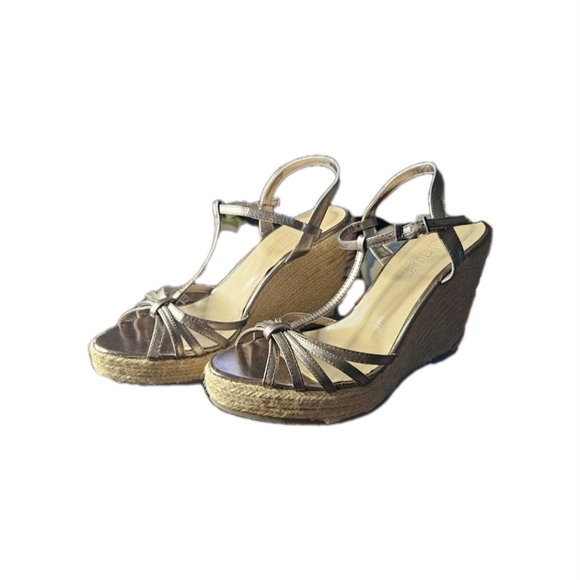 Colin Stuart Shoes - Colin Stuart For Victoria's Secret Size 8B Leather Pewter Espadrille Wedge Heels